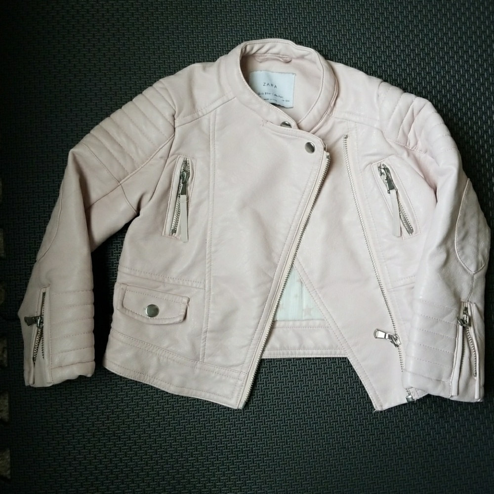 Zara girls pink leather jacket 3/4